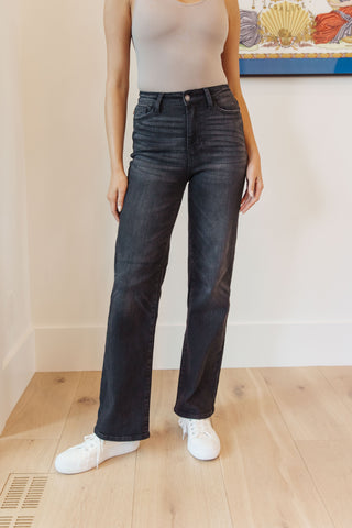 Judy Blue High Rise Classic Straight Jeans in Washed Black Denim - Exclusive-Jeans-Sunshine and Wine Boutique