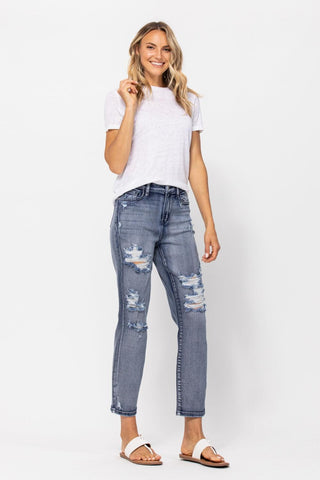 Judy Blue High Rise Destroyed Boyfriend Denim Jeans 82284