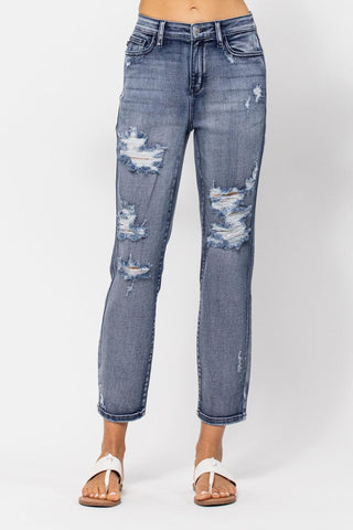 Judy Blue High Rise Destroyed Boyfriend Denim Jeans 82284