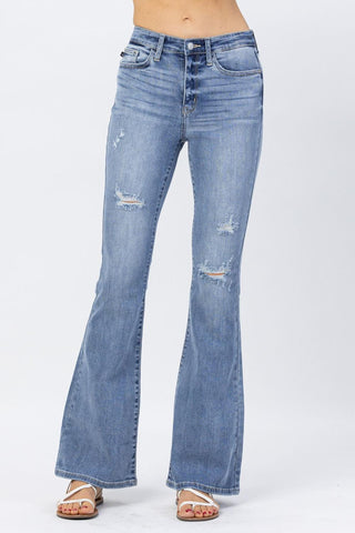 Judy Blue High Waist Destroyed Flare Denim Jeans 82377