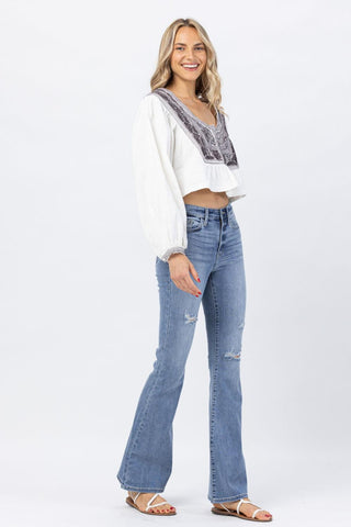 Judy Blue High Waist Destroyed Flare Denim Jeans 82377