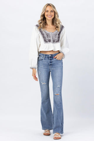 Judy Blue High Waist Destroyed Flare Denim Jeans 82377