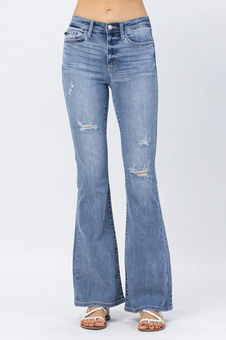 Judy Blue High Waist Destroyed Flare Denim Jeans 82377