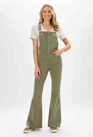 Judy Blue High Waist Tummy Control w/ Release Hem Retro Flare Overall Denim Jeans 88629