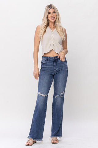 Judy Blue High Waist W/ Knee Destroy Straight Denim Jeans 82498