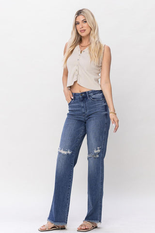 Judy Blue High Waist W/ Knee Destroy Straight Denim Jeans 82498