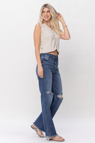 Judy Blue High Waist W/ Knee Destroy Straight Denim Jeans 82498