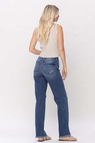 Judy Blue High Waist W/ Knee Destroy Straight Denim Jeans 82498