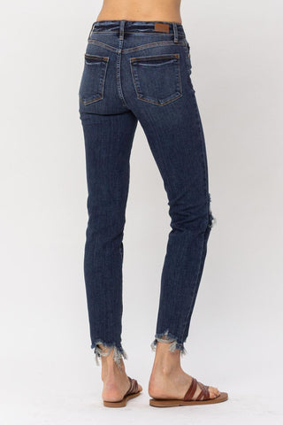 Judy Blue Mid Rise Chopped Hem Relaxed Denim Jeans 82446