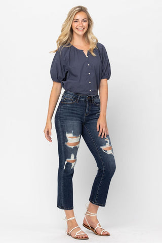 Judy Blue Mid Rise Crop Leg Straight Denim Jeans 88517