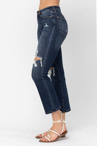 Judy Blue Mid Rise Crop Leg Straight Denim Jeans 88517