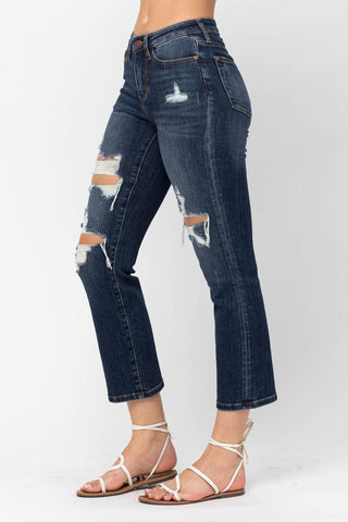 Judy Blue Mid Rise Crop Leg Straight Denim Jeans 88517