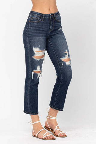 Judy Blue Mid Rise Crop Leg Straight Denim Jeans 88517