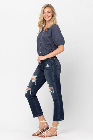 Judy Blue Mid Rise Crop Leg Straight Denim Jeans 88517