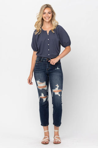 Judy Blue Mid Rise Crop Leg Straight Denim Jeans 88517