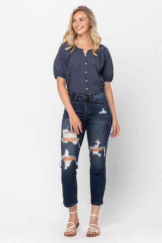 Judy Blue Mid Rise Crop Leg Straight Denim Jeans 88517