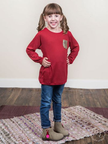 Southern Grace Girl's Red w/ Sequin Patch Style Long Sleeve-Baby & Toddlers Tops-Sunshine and Wine Boutique