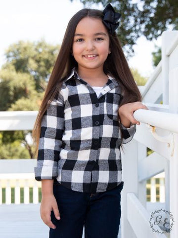 Southern Grace Girl's White Plaid Flannel-Baby & Toddlers Tops-Sunshine and Wine Boutique