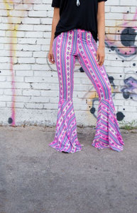 Southern Grace Kickin' Your Aztec Flare Pants, Pink-Clothing-Sunshine and Wine Boutique