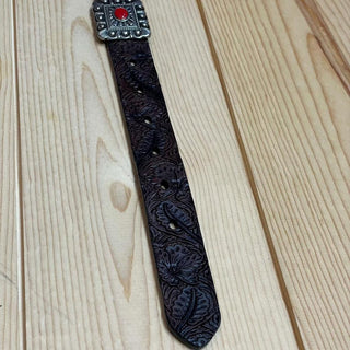 Lucky & Blessed Girl’s Genuine Leather Belt, Brown with Red Conchos