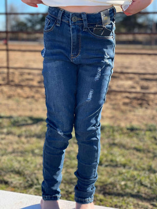 Lucky & Blessed Girl's Mid Wash Mid Rise Skinny Jeans 52419-1-K