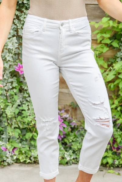 Judy Blue Mid-Rise Boyfriend Destroyed White Jeans - Exclusive-Jeans-Sunshine and Wine Boutique