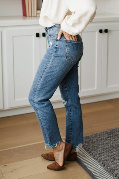 Judy Blue Mid Rise Destructed Hem Slim Fit - Exclusive-Jeans-Sunshine and Wine Boutique