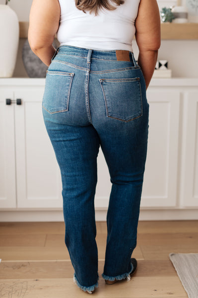 Judy Blue High Waist Knee Destroy & Fray Hem Straight Denim 82513 - Exclusive-Jeans-Sunshine and Wine Boutique