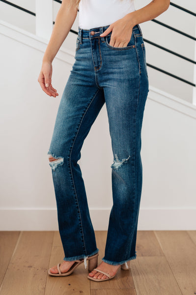 Judy Blue High Waist Knee Destroy & Fray Hem Straight Denim 82513 - Exclusive-Jeans-Sunshine and Wine Boutique