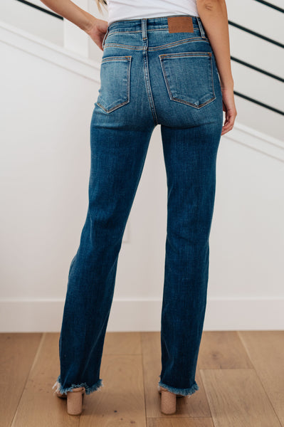 Judy Blue High Waist Knee Destroy & Fray Hem Straight Denim 82513 - Exclusive-Jeans-Sunshine and Wine Boutique