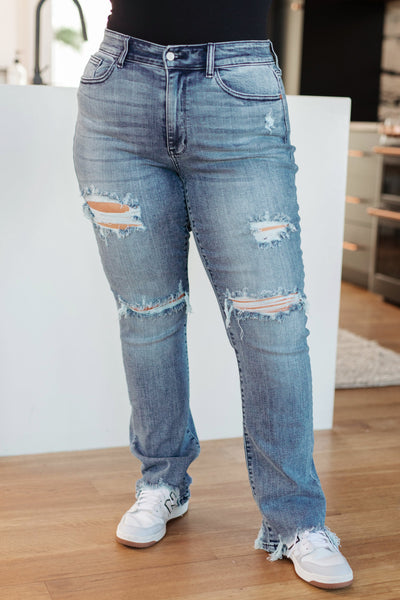 Judy Blue Mid Rise Destroyed Straight Jeans 82425 - Exclusive-Jeans-Sunshine and Wine Boutique