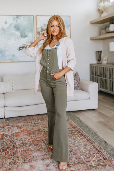 Judy Blue Olivia Control Top Release Hem Overalls in Olive - Exclusive-Jeans-Sunshine and Wine Boutique