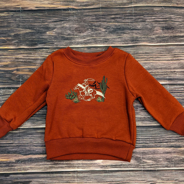 2 Fly Kid's Western Way of Life Long Sleeve Pullover, Rust-Baby & Toddlers Tops-Sunshine and Wine Boutique