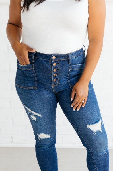 Judy Blue High Waist Patch Of Cargo Skinny Jeans 88365 - Exclusive-Jeans-Sunshine and Wine Boutique