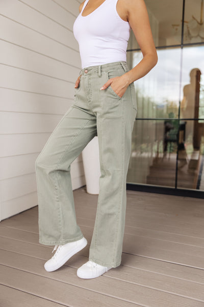 Judy Blue Phoebe High Rise Front Seam Straight Jeans in Sage - Exclusive-Jeans-Sunshine and Wine Boutique