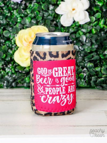 Peachy Keen People Are Crazy Leopard Regular Can Cooler-Can & Bottle Sleeves-Sunshine and Wine Boutique