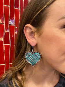 Ashlyn Rose Achy Breaky Heart Turquoise Bead Heart Shaped Dangle Earrings-Earrings-Sunshine and Wine Boutique