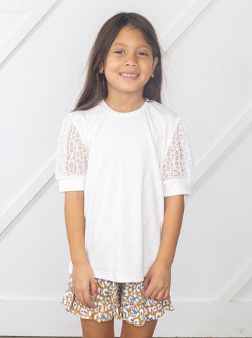 Southern Grace Girl's Just Like Mama Lace Sleeve Top, White-Baby & Toddlers Tops-Sunshine and Wine Boutique