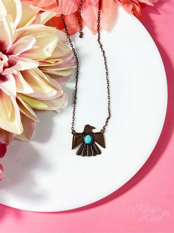 Ashlyn Rose Born to Fly Thunderbird Copper Necklace, Turquoise-Necklaces-Sunshine and Wine Boutique