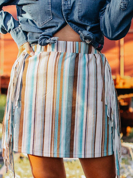 Southern Grace Rodeo Ready Fringe Skirt-Clothing-Sunshine and Wine Boutique