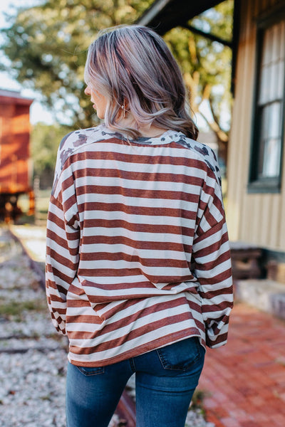 Southern Grace Douple Dipping Long Sleeve Top, Brown-Shirts & Tops-Sunshine and Wine Boutique