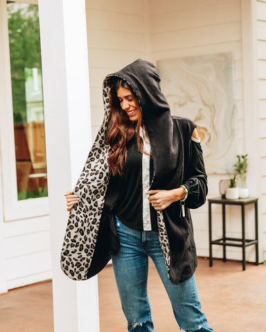 Southern Grace Warm and Together Black with Leopard Vest Cardigan-Clothing-Sunshine and Wine Boutique