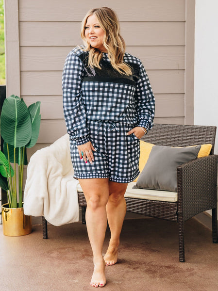 Southern Grace Stylin in Gingham Loungewear Set with Shorts and Sequins-Loungewear-Sunshine and Wine Boutique