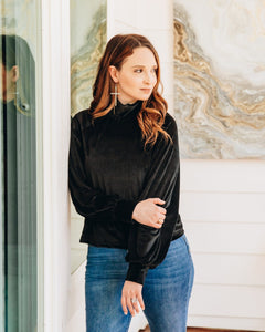 Southern Grace Love and Cherish Velvet Turtleneck Long Sleeve Top in Black-Shirts & Tops-Sunshine and Wine Boutique