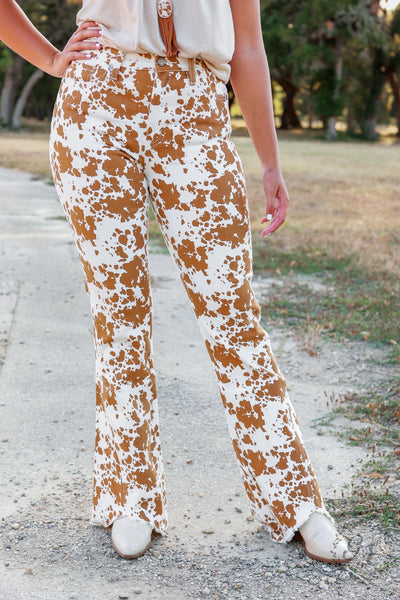 Southern Grace The Sadie High Rise Cowhide Flare With Fray Hem Denim-Jeans-Sunshine and Wine Boutique