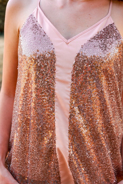 Southern Grace Stop The Show Sequin Tank Top in Rose Gold-Clothing-Sunshine and Wine Boutique