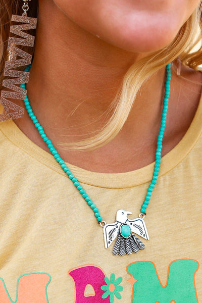 Ashlyn Rose I Wanna Fly Away Thunderbird Necklace, Silver w/ Turquoise-Necklaces-Sunshine and Wine Boutique