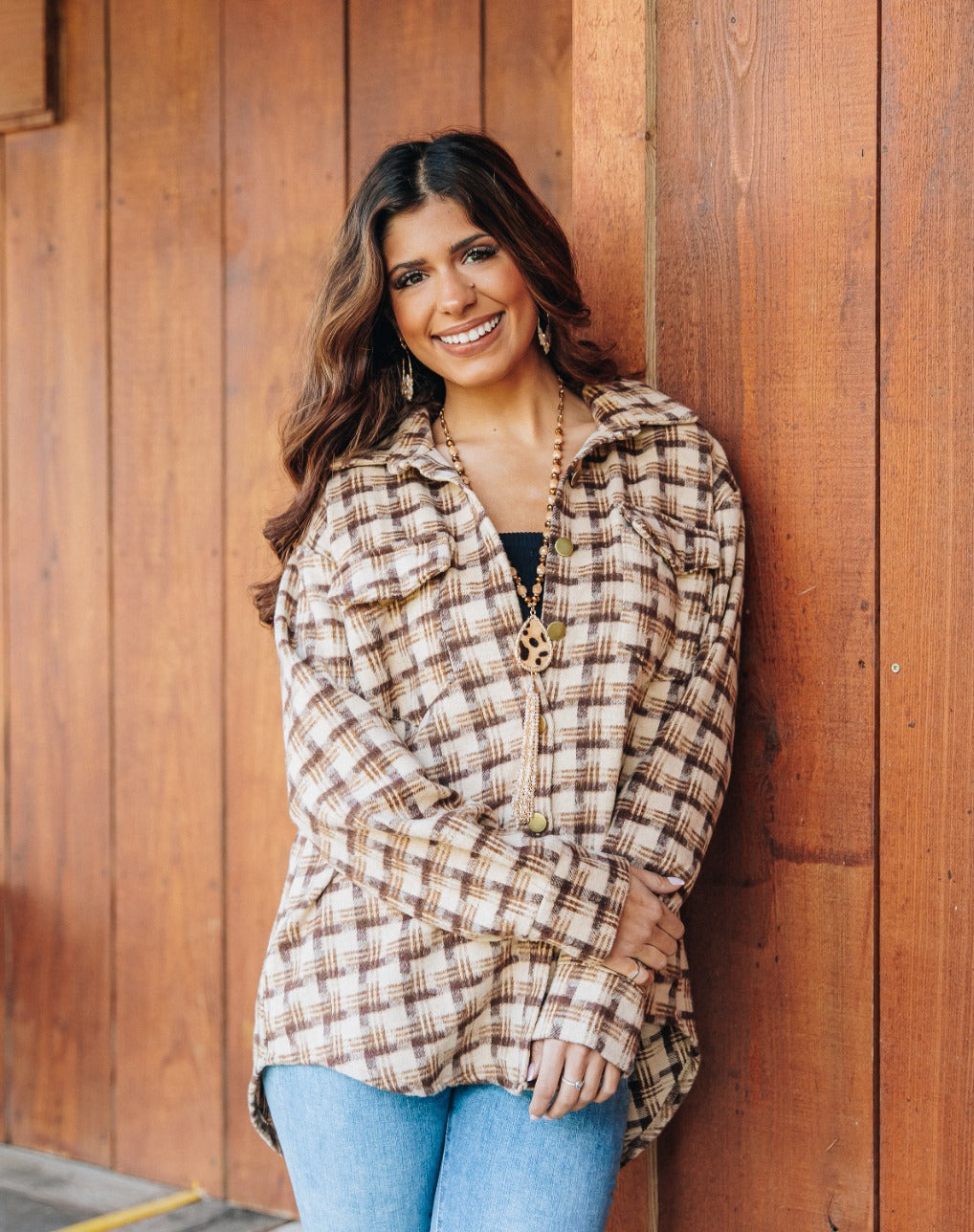 Southern Grace Autumn Sunsets Plaid Flannel Long Sleeve Button Top, Beige-Shirts & Tops-Sunshine and Wine Boutique