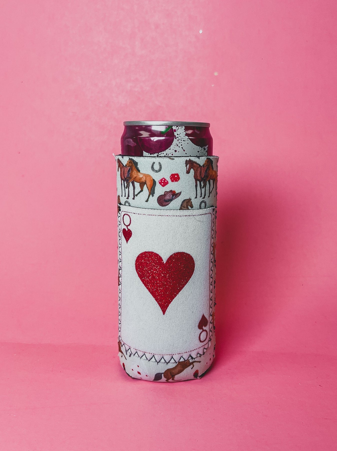 Peachy Keen Queen of Hearts Slim Can Cooler-Can & Bottle Sleeves-Sunshine and Wine Boutique