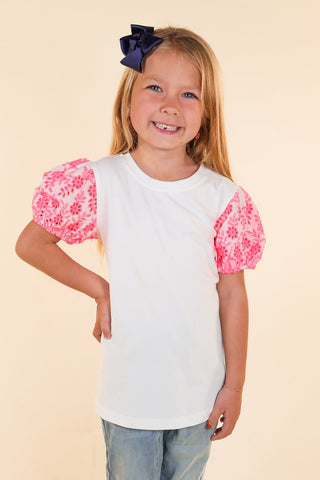 Southern Grace Girl's White Top with Pink Eyelet Sleeves-Baby & Toddlers Tops-Sunshine and Wine Boutique